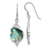Image of 36.6mm Sterling Silver Rhodium-Plated Polished Abalone Dangle Shell Earrings