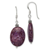 Image of 34mm Sterling Silver Polished & Beaded Purple Charoite Oval Dangle Earrings