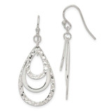 Image of 41mm Sterling Silver Polished & Diamond-cut Triple Teardrop Dangle Earrings
