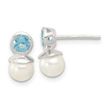 Image of 12.7mm Sterling Silver Polished Blue CZ and 6-6.5mm Glass Pearl Post Earrings