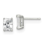 Image of 7mm Sterling Silver Polished Emerald-cut 7x5mm Basket Set CZ Stud Earrings