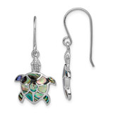 Image of 30.8mm Sterling Silver Rhodium-plated Polished Abalone Turtle Dangle Earrings