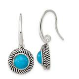 Image of 30.85mm Sterling Silver Polished & Antiqued Simulated Turquoise Dangle Earrings