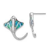 Image of 21mm Sterling Silver Rhodium-plated Created Blue Opal Stingray Post Earrings