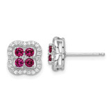 Image of 10.25mm Sterling Silver Rhodium-plated Created Ruby and CZ Clover Post Earrings