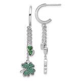 Image of 47.1mm Sterling Silver Rhodium-plated Green CZ Clover Heart Post Hoop Earrings
