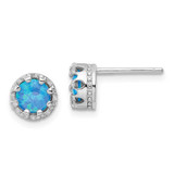 Image of 7.5mm Sterling Silver Rhodium-plated Polished Blue Created Opal Post Earrings