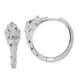 Image of 32.83mm Sterling Silver Rhodium-plated Polished CZ Cheetah Hinged Hoop Earrings
