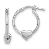 Image of 18.55mm Sterling Silver Rhodium-plated Polished Heart Small Round Hoop Earrings