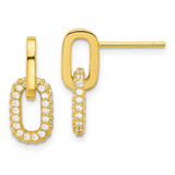 Image of Sterling Silver Gold-tone Micro Pave CZ Link Design Post Dangle Earrings