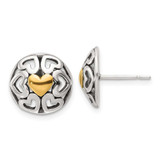 Image of 12.6mm Sterling Silver Gold-tone Polished & Antiqued Heart Circle Post Earrings