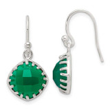 Image of 26.5mm Sterling Silver Polished Checkerboard Green Onyx Cushion Dangle Earrings