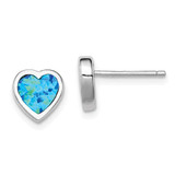 Image of 9mm Sterling Silver Rhodium-plated 9mm Blue Created Opal Heart Post Earrings