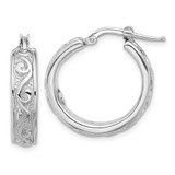 Image of 25mm Sterling Silver Rhodium-plated Polished and Textured Round Hoop Earrings