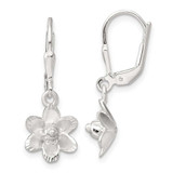 Image of 28.5mm Sterling Silver Satin Polished and Diamond-cut Floral Leverback Earrings