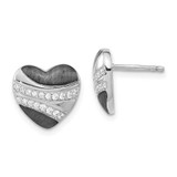 Image of 12.15mm Sterling Silver w/ Black Rhodium Polished & Satin CZ Heart Post Earrings