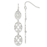 Image of 61mm Sterling Silver Polished Diamond-cut Filigree Triple Oval Dangle Earrings