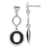 Image of 31.55mm Sterling Silver Rhodium-plated Polished Black Circle Post Dangle Earrings
