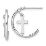 Image of Sterling Silver Rhodium-plated Polished Cross Dangle J-Hoop Post Earrings