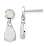 Image of 18.27mm Sterling Silver Rhodium-plated Created Opal Teardrop Post Dangle Earrings
