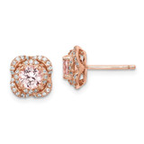 Image of 9.1mm Sterling Silver Rose Gold-plated Polished Pink Crystal & CZ Post Earrings