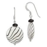 Image of 41mm Sterling Silver Polished Black Agate/Zebra Mother of Pearl Dangle Earrings
