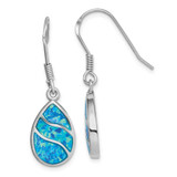 Image of Sterling Silver Rhodium-plated Created Opal Inlay Teardrop Dangle Earrings
