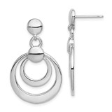 Image of 32mm Sterling Silver Rhodium-plated Polished Double Circle Post Dangle Earrings