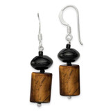 Image of 39mm Sterling Silver Black Agate / Black Glass Bead / Tigers Eye Dangle Earrings