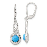 Image of 36.5mm Sterling Silver Polished Simulated Turquoise Knot Leverback Dangle Earrings