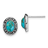 Image of 11.6mm Sterling Silver Rhodium-plated/Oxidized w/Simulated Turquoise Post Earrings