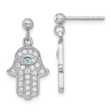 Image of Sterling Silver Rhodium-plated Blue White CZ Hamsa Eye Post Dangle Earrings