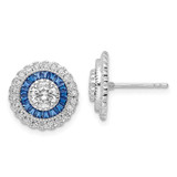 Image of 13.15mm Sterling Silver Rhodium-plated Polished Blue & White CZ Round Post Earrings