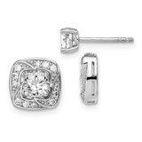 Image of 9.9mm Sterling Silver Rhodium-plated 5mm Round CZ Post w/ Square Jackets Earrings