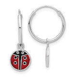 Image of 2.19mm Sterling Silver Rhodium-plated Enamel Ladybug Dangle Eternity Hoop Earrings