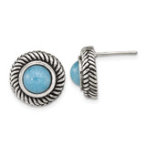 Image of 13.58mm Sterling Silver Polished & Antiqued Simulated Turquoise Circle Post Earrings