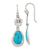 Image of 40.1mm Sterling Silver Polished Simulated Turquoise Floral Teardrop Dangle Earrings