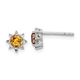 Image of 6.48mm Sterling Silver Rhodium-plated .5CI Citrine & .1WT White Topaz Post Earrings