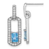 Image of Sterling Silver Rhodium-plated Polished Blue Topaz & CZ Post Dangle Earrings