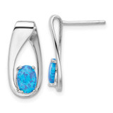 Image of 18.85mm Sterling Silver Rhodium-plated Polished Blue Created Opal Oval Post Earrings