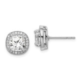 Image of 10.54mm Sterling Silver Rhodium-plated Polished & Textured 7mm CZ Halo Post Earrings