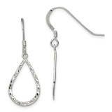 Image of 32mm Sterling Silver Polished & Diamond-cut Teardrop Dangle Shepherd Hook Earrings