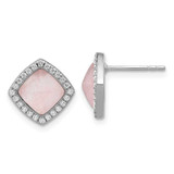 Image of 12mm Sterling Silver Rhodium-plated Polished CZ & Rose Quartz Square Post Earrings