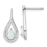 Image of 20mm Sterling Silver Rhodium-plated Pear Shape White Created Opal CZ Post Earrings