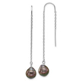 Image of 62.1mm Sterling Silver Rhodium-plated Black Tahitian Cultured Pearl Threader Earrings