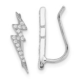 Image of 11mm Sterling Silver Rhodium-plated Polished CZ Lightning Bolt Ear Climber Earrings