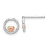 Image of 8.25mm Sterling Silver Rhodium-plated & Rose Gold-plated Circle w/Heart Post Earrings