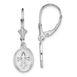 Image of 30.73mm Sterling Silver Polished & Textured Fleur de Lis Oval Leverback Dangle Earrings