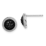 Image of 9mm Sterling Silver Rhodium-plated Polished & Textured Black CZ Round Post Earrings