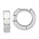 Image of 13.7mm Sterling Silver Rhodium-plated Polished Created Opal Hinged Round Hoop Earrings